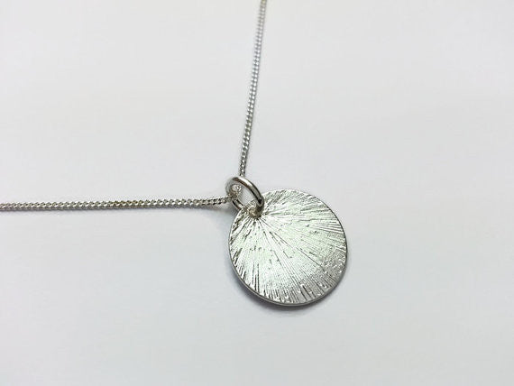 Sterling silver etched disk necklace