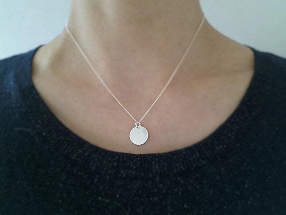 Sterling silver etched disk necklace
