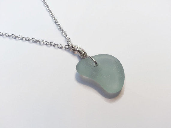 Genuine pale blue-green seaglass pendant necklace