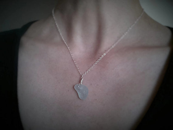 Genuine pale blue-green seaglass pendant necklace