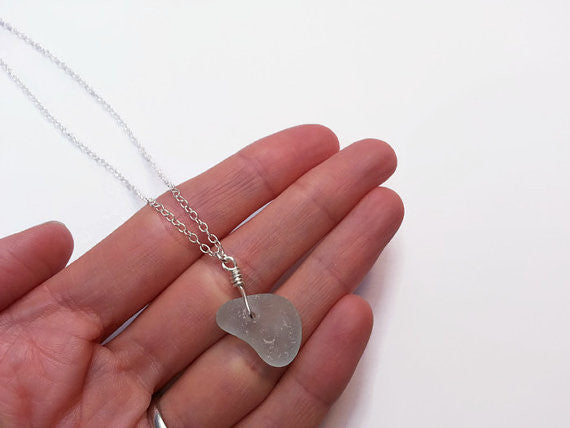 Genuine pale blue-green seaglass pendant necklace